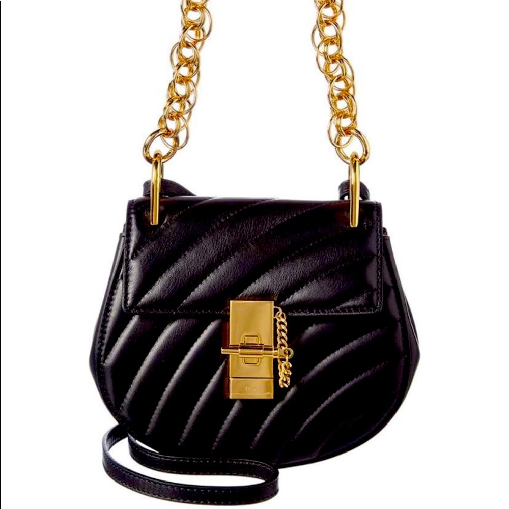 Chloe Drew bag. Black quilted leather with gold accessories